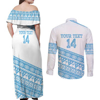 Fiji Rugby 2025 Custom Couples Matching Off Shoulder Maxi Dress and Long Sleeve Button Shirt Fijian Tapa Toso Viti Toso - White