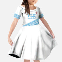 Fiji Rugby 2025 Custom Family Matching Off The Shoulder Long Sleeve Dress and Hawaiian Shirt Fijian Tapa Toso Viti Toso - White
