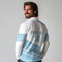 Fiji Rugby 2025 Custom Long Sleeve Polo Shirt Fijian Tapa Toso Viti Toso - White