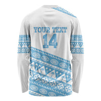 Fiji Rugby 2025 Custom Long Sleeve Shirt Fijian Tapa Toso Viti Toso - White