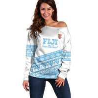 Fiji Rugby 2025 Custom Off Shoulder Sweater Fijian Tapa Toso Viti Toso - White