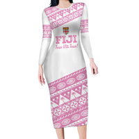 Fiji Rugby 2025 Custom Family Matching Long Sleeve Bodycon Dress and Hawaiian Shirt Fijian Tapa Toso Viti Toso - Pink