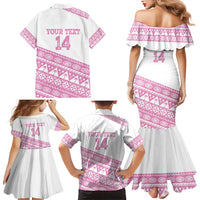Fiji Rugby 2025 Custom Family Matching Mermaid Dress and Hawaiian Shirt Fijian Tapa Toso Viti Toso - Pink