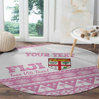 Fiji Rugby 2025 Custom Round Carpet Fijian Tapa Toso Viti Toso - Pink