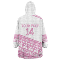 Fiji Rugby 2025 Custom Wearable Blanket Hoodie Fijian Tapa Toso Viti Toso - Pink