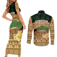 Bula Fiji Kava Bowl Couples Matching Short Sleeve Bodycon Dress and Long Sleeve Button Shirt Fijian Tapa Cloth Vintage Vibe