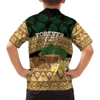 Bula Fiji Kava Bowl Family Matching Off Shoulder Short Dress and Hawaiian Shirt Fijian Tapa Cloth Vintage Vibe