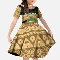 Bula Fiji Kava Bowl Kid Short Sleeve Dress Fijian Tapa Cloth Vintage Vibe