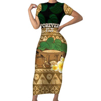 Bula Fiji Kava Bowl Short Sleeve Bodycon Dress Fijian Tapa Cloth Vintage Vibe