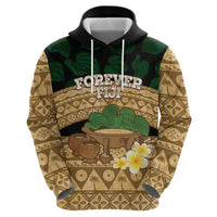 Bula Fiji Kava Bowl Zip Hoodie Fijian Tapa Cloth Vintage Vibe