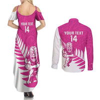 New Zealand Silver Fern Rugby Custom Couples Matching Summer Maxi Dress and Long Sleeve Button Shirt Go All Black Maori Pink Version