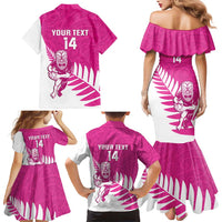 New Zealand Silver Fern Rugby Custom Family Matching Mermaid Dress and Hawaiian Shirt Go All Black Maori Pink Version