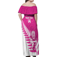 New Zealand Silver Fern Rugby Custom Family Matching Off Shoulder Maxi Dress and Hawaiian Shirt Go All Black Maori Pink Version