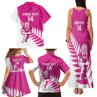 New Zealand Silver Fern Rugby Custom Family Matching Tank Maxi Dress and Hawaiian Shirt Go All Black Maori Pink Version
