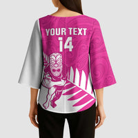 New Zealand Silver Fern Rugby Custom Kimono Sleeve Blouse Go All Black Maori Pink Version - Polynesian Pride