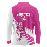 New Zealand Silver Fern Rugby Custom Long Sleeve Polo Shirt Go All Black Maori Pink Version
