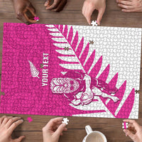 New Zealand Silver Fern Rugby Custom Puzzle Go All Black Maori Pink Version - Polynesian Pride