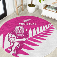 New Zealand Silver Fern Rugby Custom Round Carpet Go All Black Maori Pink Version