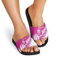New Zealand Silver Fern Rugby Custom Slide Sandals Go All Black Maori Pink Version - Polynesian Pride