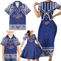 Custom Samoa Cricket Family Matching Short Sleeve Bodycon Dress and Hawaiian Shirt Go Champions Samoan - Polynesian Pride