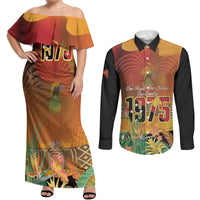 Personalised Papua New Guinea Independence Day Couples Matching Off Shoulder Maxi Dress and Long Sleeve Button Shirt One People One Nation One Country