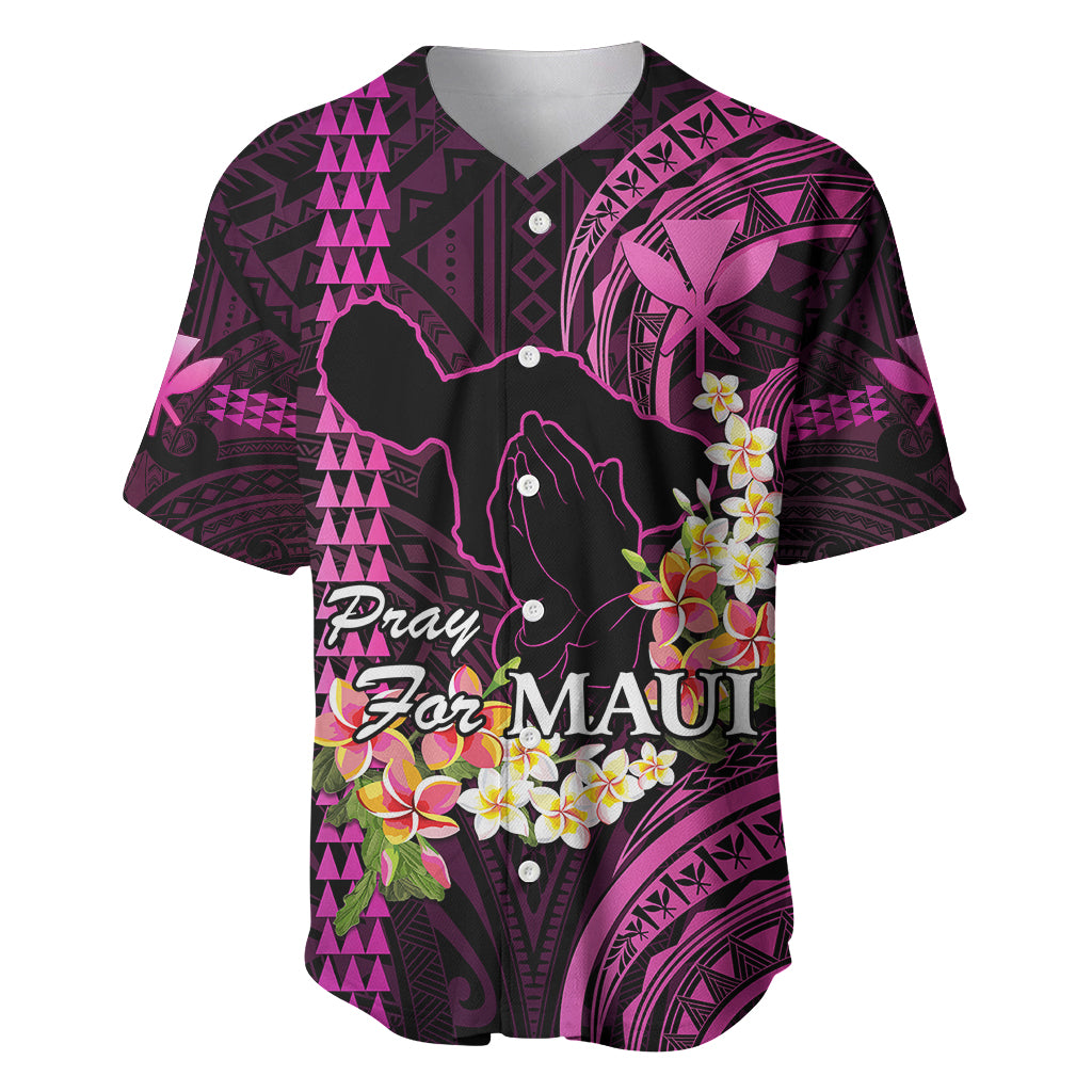 Hawaii Baseball Jersey Pray For Maui Hawaiian Plumeria Be Strong Pink Verison LT14 Pink - Polynesian Pride