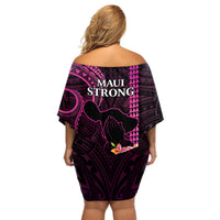 Hawaii Off Shoulder Short Dress Pray For Maui Hawaiian Plumeria Be Strong Pink Verison LT14 - Polynesian Pride