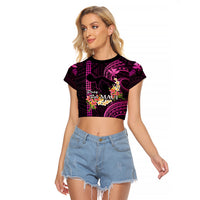 Personalised Hawaii Raglan Cropped T Shirt Pray For Maui Hawaiian Plumeria Be Strong Pink Verison LT14 Female Pink - Polynesian Pride