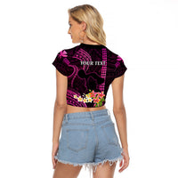 Personalised Hawaii Raglan Cropped T Shirt Pray For Maui Hawaiian Plumeria Be Strong Pink Verison LT14 - Polynesian Pride