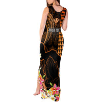 Personalised Hawaii Tank Maxi Dress Pray For Maui Hawaiian Plumeria Be Strong Gold Verison LT14 - Polynesian Pride