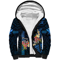 Personalised Hawaii Sherpa Hoodie Pray For Maui Hawaiian Plumeria Be Strong Blue Verison LT14 Unisex Blue - Polynesian Pride
