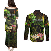 Personalised Hawaii Couples Matching Puletasi Dress and Long Sleeve Button Shirts Pray For Maui Hawaiian Plumeria Be Strong Reggae Verison LT14 - Polynesian Pride