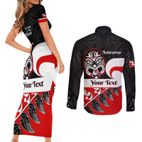 Personalised Te Reo Maori New Zealand Couples Matching Short Sleeve Bodycon Dress and Long Sleeve Button Shirts Kia Haka Maori Fern With Tino Rangatiratanga LT14 - Polynesian Pride