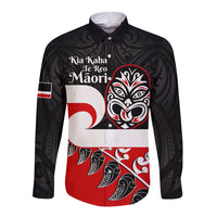 Personalised Te Reo Maori New Zealand Long Sleeve Button Shirt Kia Haka Maori Fern With Tino Rangatiratanga LT14 Unisex Red - Polynesian Pride