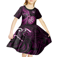 Personalised New Zealand Darts Kid Short Sleeve Dress Happiness Is A Tight Threesome Maori Pink LT14 - Polynesian Pride