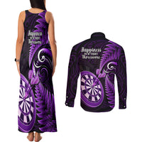 New Zealand Darts Couples Matching Tank Maxi Dress and Long Sleeve Button Shirts Happiness Is A Tight Threesome Maori Purple LT14 - Polynesian Pride