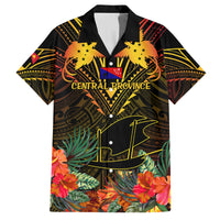 Papua New Guinea Central Province Family Matching Off Shoulder Short Dress and Hawaiian Shirt Papua Niugini Coat Of Arms With Flag Style LT14 Dad's Shirt - Short Sleeve Black - Polynesian Pride