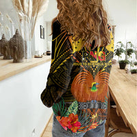 Papua New Guinea Central Province Women Casual Shirt Papua Niugini Coat Of Arms With Flag Style LT14 - Polynesian Pride