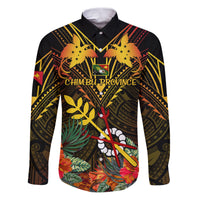 Papua New Guinea Chimbu Province Family Matching Puletasi Dress and Hawaiian Shirt Papua Niugini Coat Of Arms With Flag Style LT14 Dad's Shirt - Long Sleeve Black - Polynesian Pride