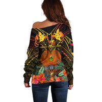 Papua New Guinea Chimbu Province Off Shoulder Sweater Papua Niugini Coat Of Arms With Flag Style LT14 - Polynesian Pride