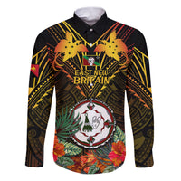 Papua New Guinea East New Britain Province Family Matching Puletasi Dress and Hawaiian Shirt Papua Niugini Coat Of Arms With Flag Style LT14 Dad's Shirt - Long Sleeve Black - Polynesian Pride