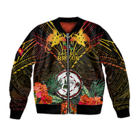 Papua New Guinea East New Britain Province Sleeve Zip Bomber Jacket Papua Niugini Coat Of Arms With Flag Style LT14 Unisex Black - Polynesian Pride