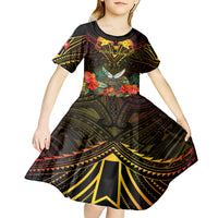 Papua New Guinea Western Province Kid Short Sleeve Dress Papua Niugini Coat Of Arms With Flag Style LT14 - Polynesian Pride
