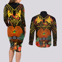 papua-new-guinea-manus-province-couples-matching-long-sleeve-bodycon-dress-and-long-sleeve-button-shirts-papua-niugini-coat-of-arms-with-flag-style