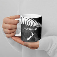 Custom New Zealand Silver Fern Football Ceramic Mug Go Aotearoa Grunge Black - Polynesian Pride