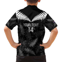 Custom New Zealand Silver Fern Football Family Matching Short Sleeve Bodycon Dress and Hawaiian Shirt Go Aotearoa Grunge Black - Polynesian Pride