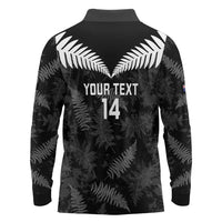 Custom New Zealand Silver Fern Football Long Sleeve Polo Shirt Go Aotearoa Grunge Black - Polynesian Pride