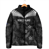 Custom New Zealand Silver Fern Football Padded Jacket Go Aotearoa Grunge Black - Polynesian Pride