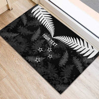 Custom New Zealand Silver Fern Football Rubber Doormat Go Aotearoa Grunge Black - Polynesian Pride