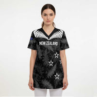 Custom New Zealand Silver Fern Football Scrub Top Go Aotearoa Grunge Black - Polynesian Pride